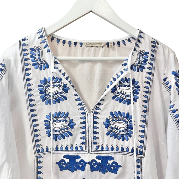 Soft Surroundings NEW Vera Blue Floral Embroidered Cotton Tunic Top size PXL - Picture 5 of 13
